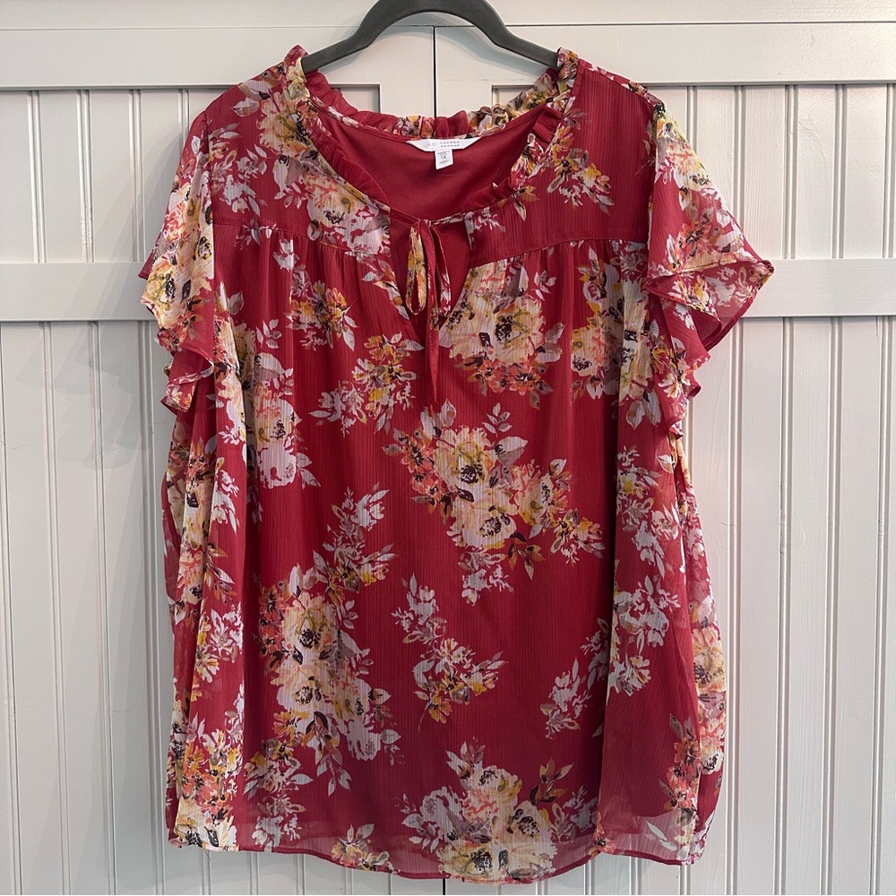 LC Lauren Conrad Floral Blouse - Red and Pink